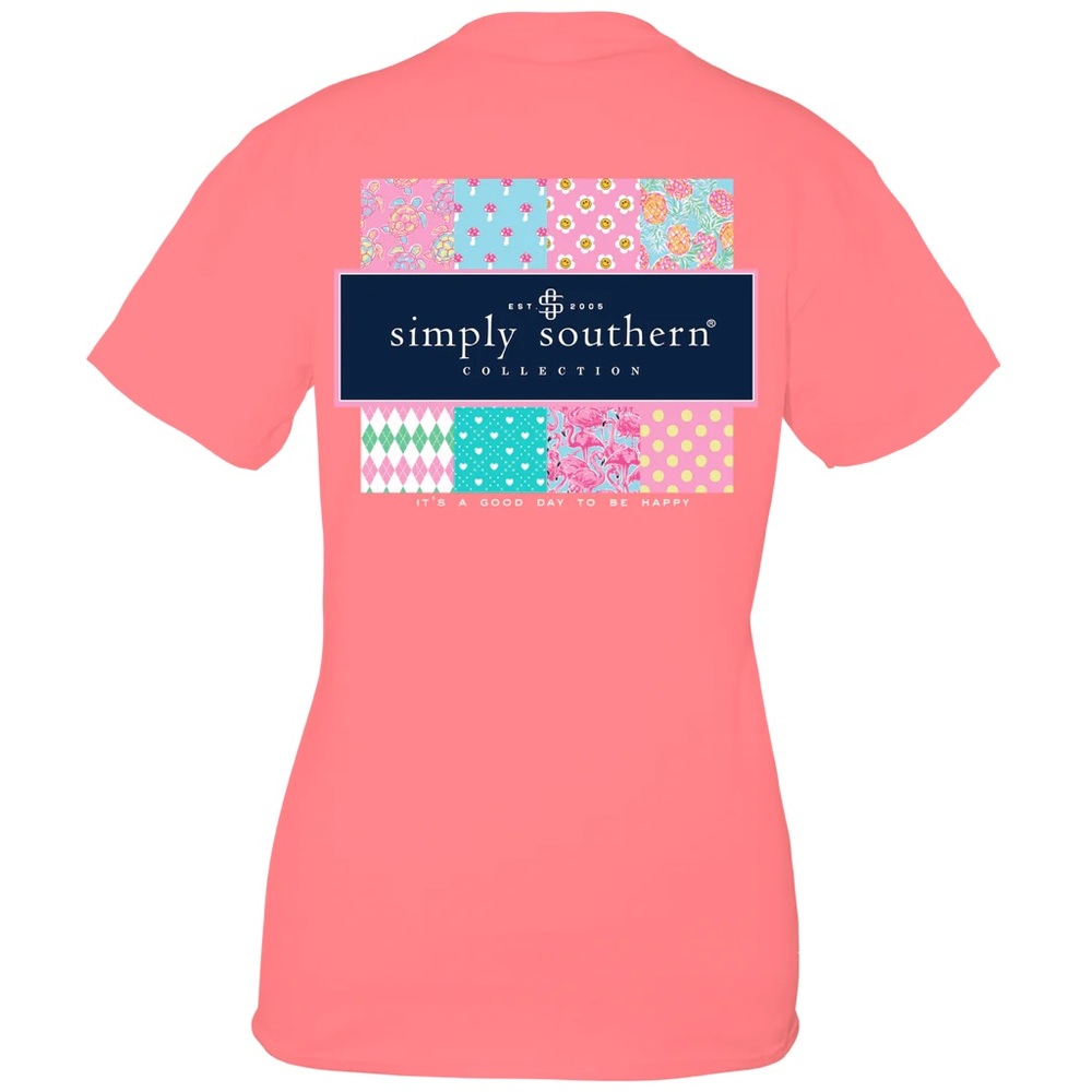 Simply Southern pink patchwork shirt sleeve t-shirt women’s